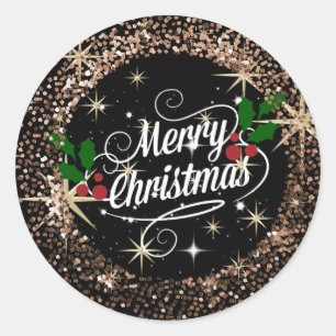 Sticker Rond Joyeux Noël, parties scintillant et joie