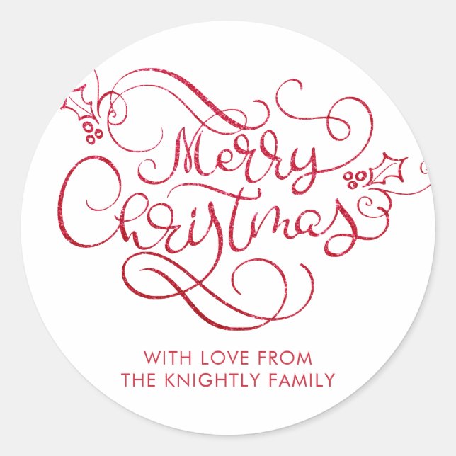 Sticker Rond Joyeux Noël Parties scintillant rouge Typographie  (Devant)