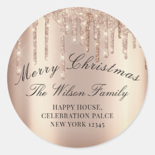 Sticker Rond Joyeux Noël Parties scintillant RSVP Blush Rose Dr