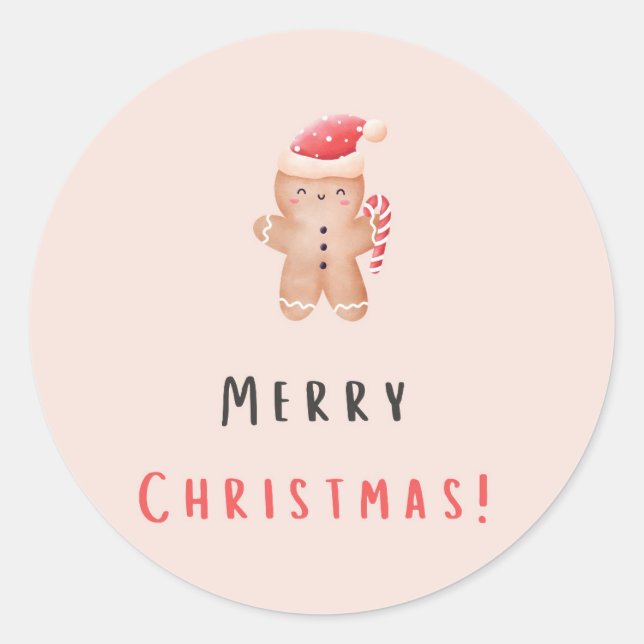 Sticker Rond Joyeux Noël Pastel Pain d'épices rose (Devant)