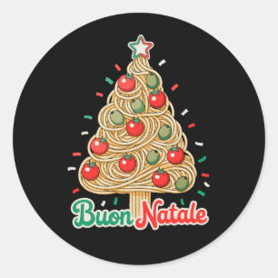 Sticker Rond Joyeux Noël Pâtes Italiennes Arbre de Noël Xmas