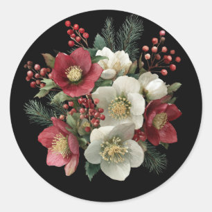 Sticker Rond Joyeux Noël Peinture Hellebore Conception de vacan