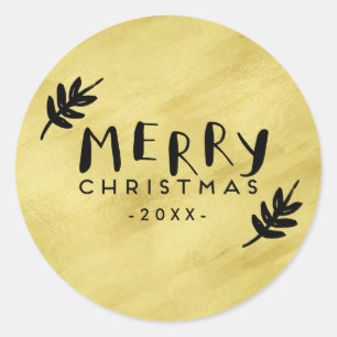 Sticker Rond Joyeux Noël   Peinture Or Brossé
