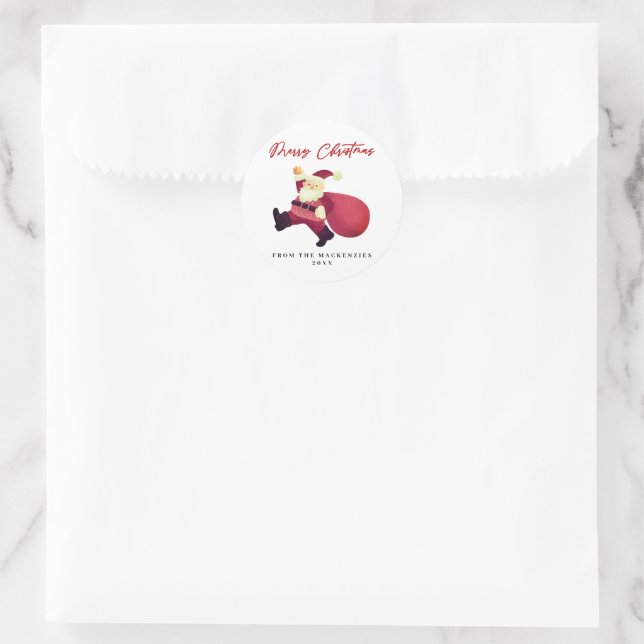 Sticker Rond Joyeux Noël Père Noël (Sac)