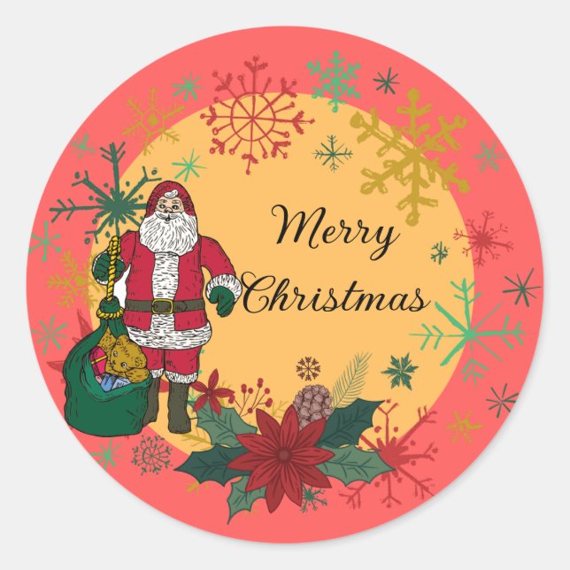 Sticker Rond Joyeux Noël Père Noël (Devant)
