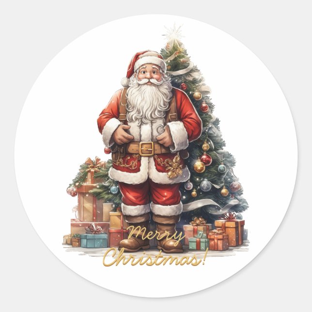 Sticker Rond Joyeux Noël Père Noël (Devant)