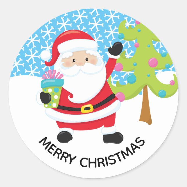 Sticker Rond Joyeux Noël Père Noël (Devant)