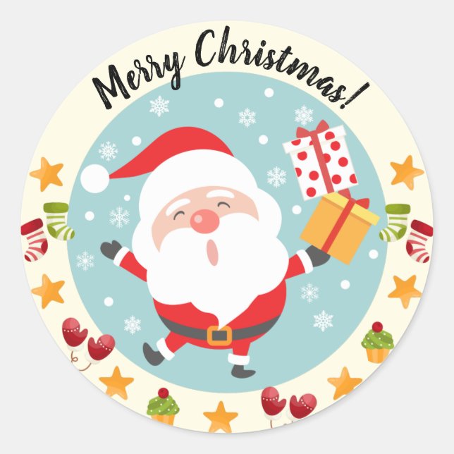 Sticker Rond Joyeux Noël Père Noël (Devant)