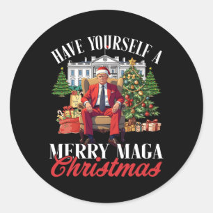Sticker Rond Joyeux Noël Père Noël Drôle Trump