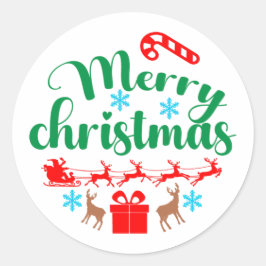Sticker Rond Joyeux Noël : Père Noël et son daube et renne