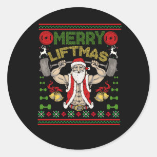 Sticker Rond Joyeux Noël Père Noël Fitness Fitness Weightli