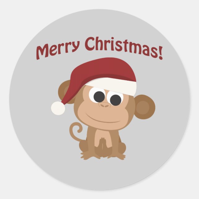 Sticker Rond Joyeux Noël! Père Noël Monkey (Devant)