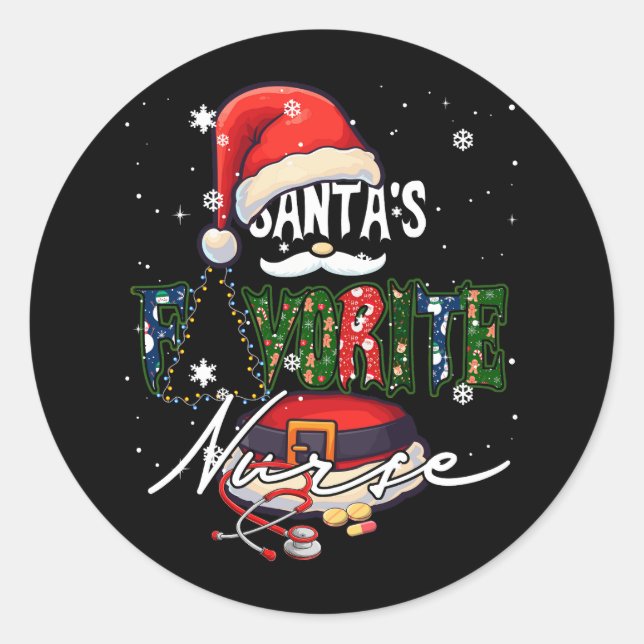 Sticker Rond Joyeux Noël Père Noël Préférée infirmière sage-fem (Devant)