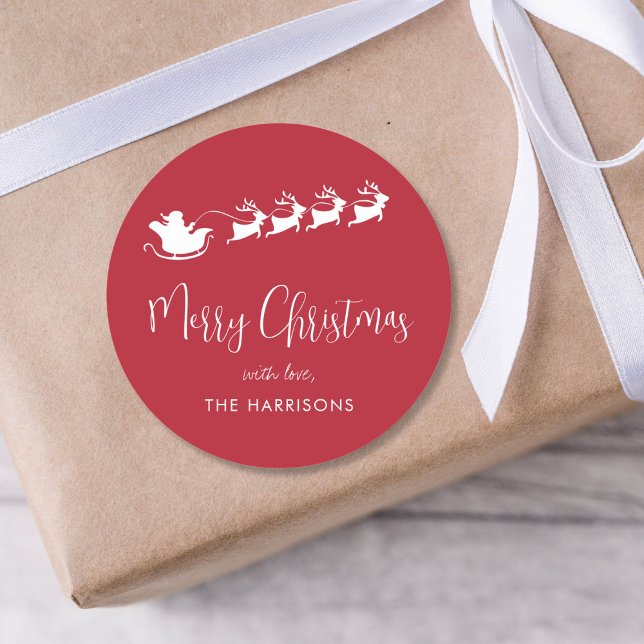 Sticker Rond Joyeux Noël Père Noël Sleigh Red (Créateur téléchargé)