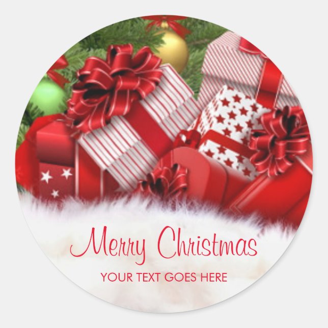 Sticker Rond Joyeux Noël personnalisable Cadeaux Modèle (Devant)