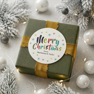 Sticker Rond Joyeux Noël Personnalisé Coloré Amusant