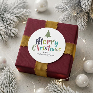 Sticker Rond Joyeux Noël Personnalisé Coloré Amusant