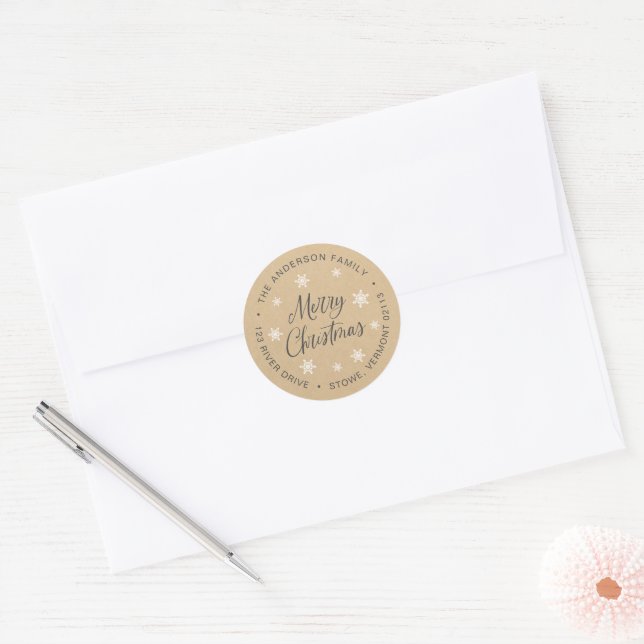 Sticker Rond Joyeux Noël personnalisé Kraft Brown adresse de re (Enveloppe)