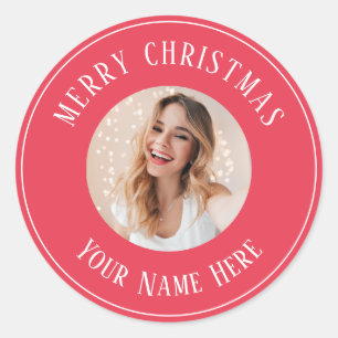 Sticker Rond Joyeux Noël personnalisé pour les cartes photo