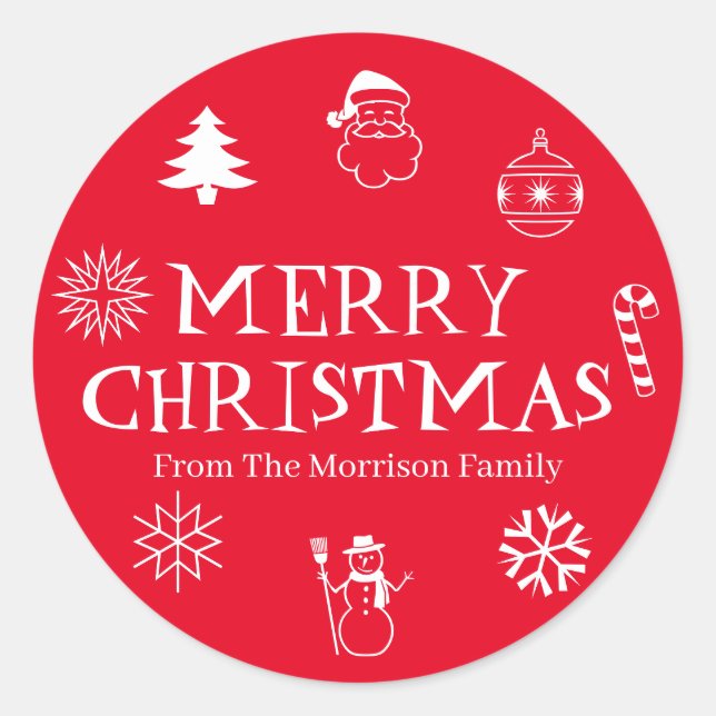 Sticker Rond Joyeux Noël personnaliser nom cadeau collants de f (Devant)