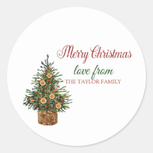 Sticker Rond Joyeux Noël, Pine Tree Orange