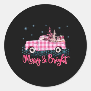 Sticker Rond Joyeux Noël Pink Leopard Camion Arbre S'Amusant No