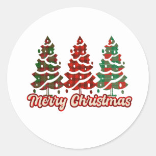 Sticker Rond Joyeux Noël Plaid Arbre de Noël