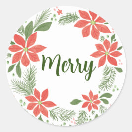Sticker Rond Joyeux Noël Poinsettia