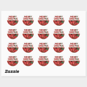 Sticker Rond Joyeux Noël Poinsettia Word Art