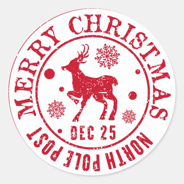 Sticker Rond Joyeux Noël Pôle Nord Timbre (Devant)