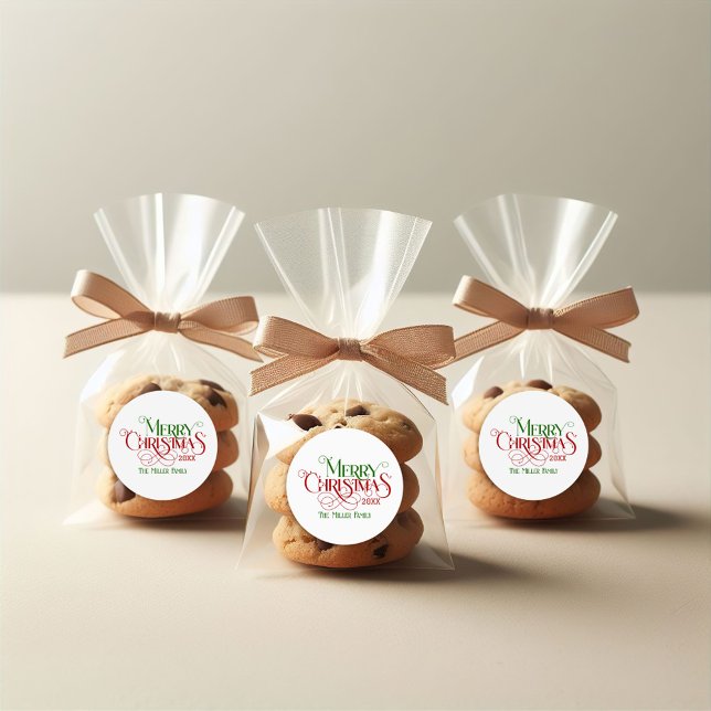 Sticker Rond Joyeux Noël Red Green Festive Retro Typographie (Créateur téléchargé)