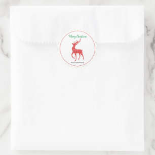 Sticker Rond Joyeux Noël Red Plaid Reindeer Gold Star