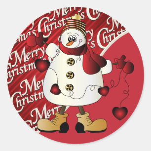 Sticker Rond Joyeux Noël Red Snowman
