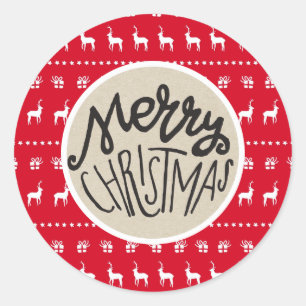 Sticker Rond Joyeux Noël Reindeer cadeau Kraft Rustic Holiday