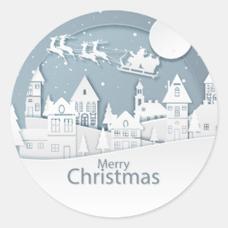 Sticker Rond Joyeux Noël Reindeer d'hiver Voler Père Noël Ride