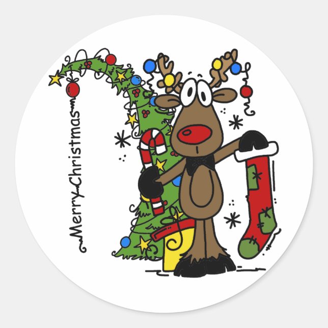 Sticker Rond Joyeux Noël Reindeer mignonne Festivals Vacances (Devant)