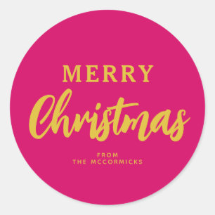 Sticker Rond Joyeux Noël rose chaud Script personnalisé
