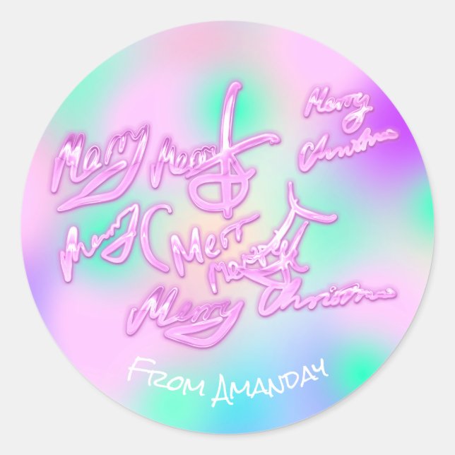 Sticker Rond Joyeux Noël Rose Holographique Du Nom Girl (Devant)