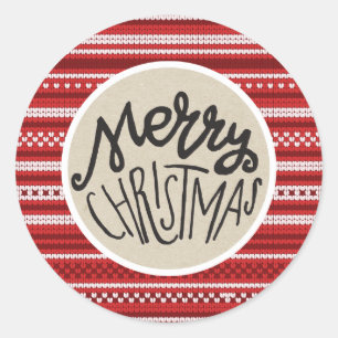 Sticker Rond Joyeux Noël Rouge Blanc Knit Sweat