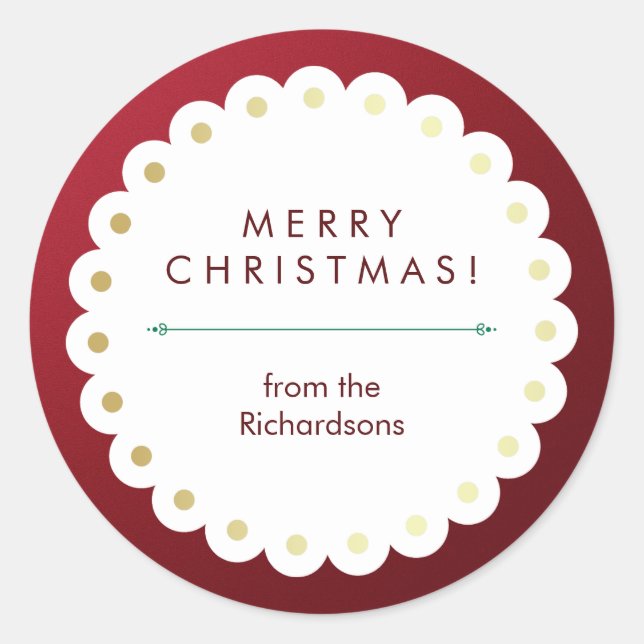 Sticker Rond Joyeux Noël Rouge Blanc Vert Or (Devant)