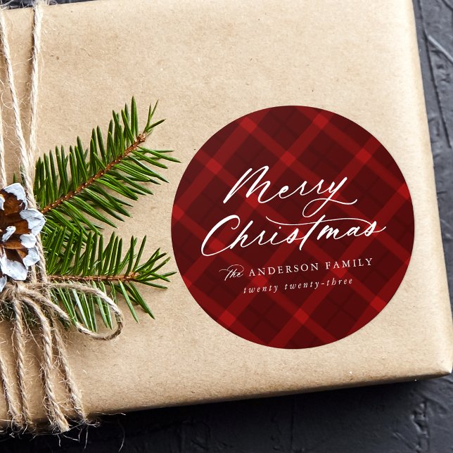 Sticker Rond Joyeux Noël rouge brossé (Créateur téléchargé)