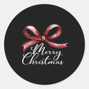 Sticker Rond Joyeux Noël Rouge Coquette Bow Joyeux Et Lumineux