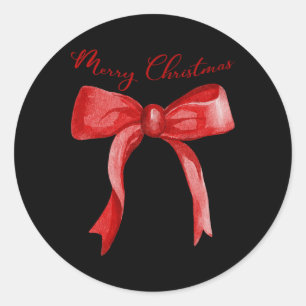 Sticker Rond Joyeux Noël Rouge Coquette Bow Joyeux Et Lumineux