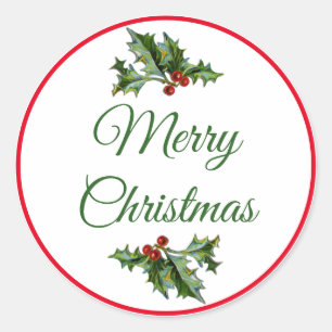 Sticker Rond Joyeux Noël Rouge et Vert Holly