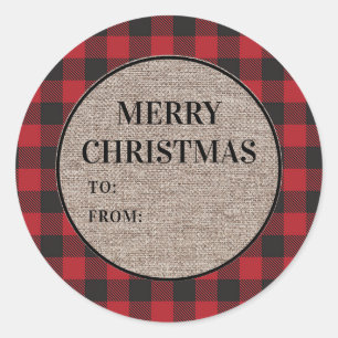 Sticker Rond Joyeux Noël Rouge Tampon Buffalo To From