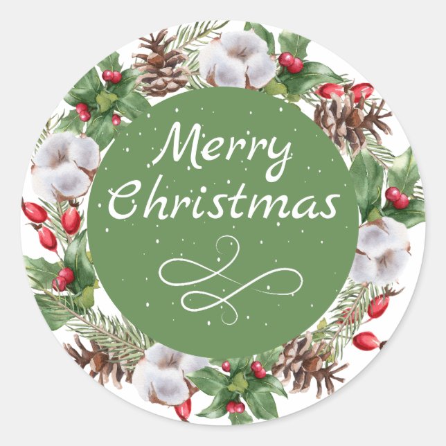 Sticker Rond Joyeux Noël Rouge Vert (Devant)