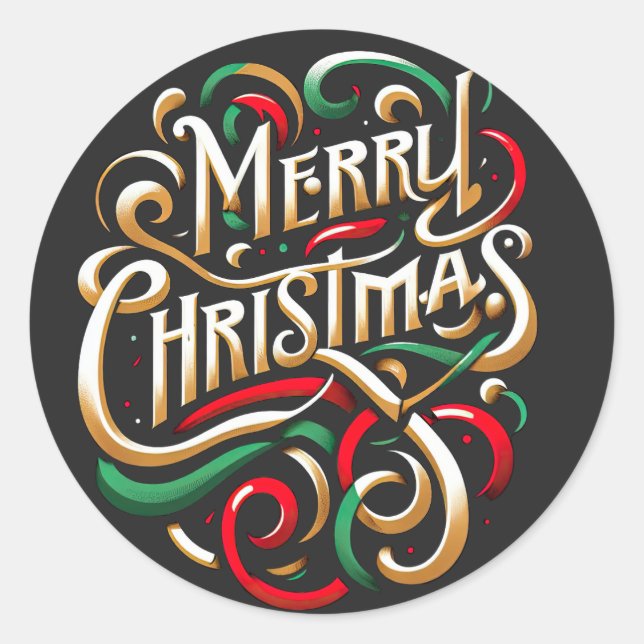 Sticker Rond Joyeux Noël Rouge Vert Or (Devant)