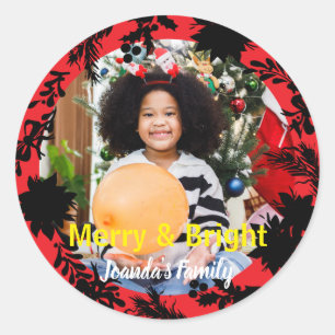 Sticker Rond Joyeux Noël rouge vif noir photo