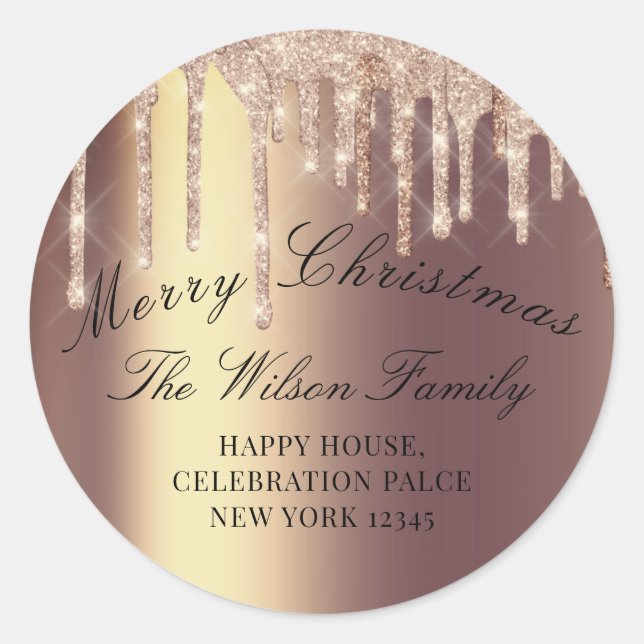 Sticker Rond Joyeux Noël RSVP Rose Gold Retour Adresse (Devant)