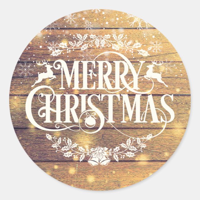 Sticker Rond Joyeux Noël Russe en Bois (Devant)